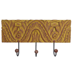 Smart Art Wood Carving Yellow Washed Decor 3 <b>Hooks</b> <b>Wall</b> <b>Key</b> <b>Hooks</b> Wooden <b>Wall</b> Mount <b>Key</b> Hanger <b>Wall</b> Personalized Engineered Wood - Product Image 1