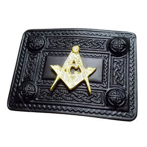 Hebilla de cinturón escocesa estilo antiguo con diseño celta/masonería en negro azabache, calidad premium, para vestimenta Highland, venta al por mayor personalizada - Product Image 3