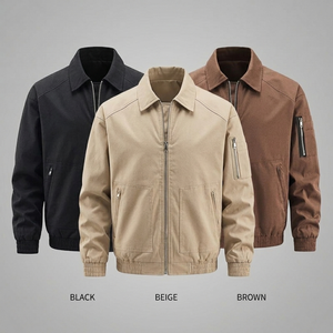 Men's Brown Varsity <b>Jacket</b> Leather Zipper Closure Casual Autumn Wear Regular Fit Stand Collar Solid Color <b>Waterproof</b> <b>Thin</b> Satin - Product Image 1