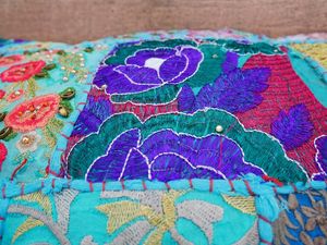 Saree <b>Patchwork</b> Cushion Cover 24×16 – Colorful Boho <b>Throw</b> Pillow Cover Handmade in India - Product Image 3