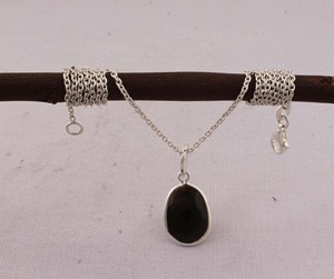 Collier en argent sterling 925 avec pendentif en onyx noir, pierre précieuse naturelle, bijoux artisanaux faits à la main, vente en gros, style bohème vintage pour femme - Product Image 5