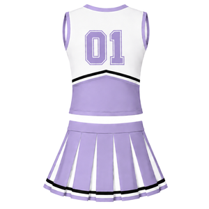 Ensemble d'uniforme de cheerleading violet lavande, haut sans manches à col en V, jupe plissée, tenue de sport pour compétition de danse d'équipe, entraînement sportif - Product Image 2