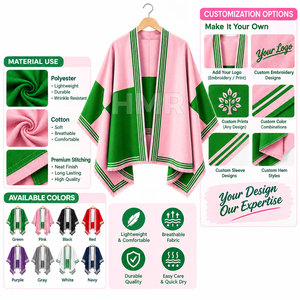 Suéter HMR Sorority Sisterhood, Color Rosa y Verde, Estilo Poncho, Manga Murciélago, Largo, Casual, 100% Acrílico, Borde con Borlas - Product Image 6