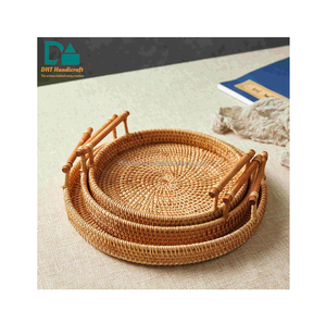 Handmade Creative rectangle Woven Rattan Tray With Handle For Birthday Party Fruits <b>Snacks</b> Dessert Serving Tray At Good Price - Product Image 5