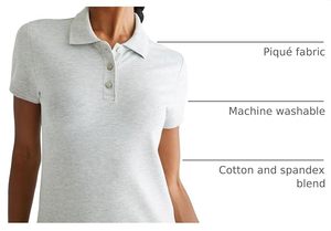 Polo de Manga Corta para Mujer, Color Gris Claro Sólido, 100% Algodón Piqué, Corte Regular Informal - Product Image 2