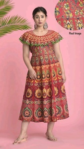 Red Pum Pum Anarkali Eco-Friendly Lace Floor-Length 100% Cotton A-Line <b>Formal</b> <b>Vintage</b> Kurtis for Women - Product Image 2