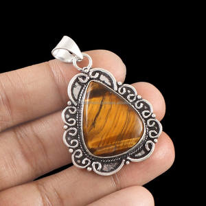 925 pendentif en argent Sterling oeil de tigre pendentif en pierres précieuses bijoux en argent faits à la main bijoux oeil de tigre cadeaux de noël pour elle - Product Image 6