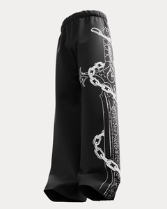 Pantalones Anchos Negros para Hombre, Cintura Elástica, Estampado Digital, Estilo Urbano, Tejido de Punto Transpirable de Peso Medio - Product Image 5