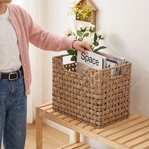 <b>Rectangular</b> Seagrass Eco-Friendly Rustic Storage <b>Baskets</b> Open Weave File Magazine Holder Bin Living Room Dcor Household - Product Image 5