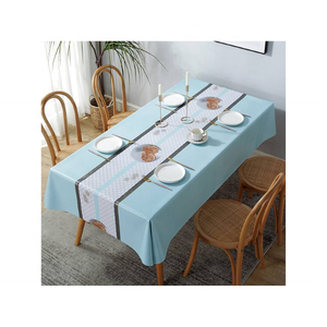 Nappe brodée en coton à bordure bleue naturelle certifiée GOTS Durable 70x120 pouces pour les réunions de famille New Wholesale - Product Image 2
