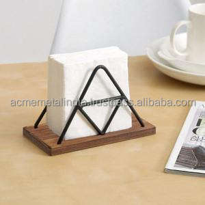 Metal Wire <b>Napkin</b> <b>Holder</b> with Premium Triangle Design and Wooden Base Perfect for Stylish Office Desk and Home Use - Product Image 2