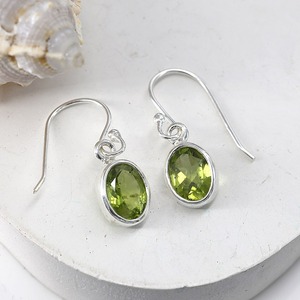 Boucles d'oreilles pendantes vintage faites à la main en argent sterling 925 plaqué rhodium avec quartz péridot ovale 6x8 mm serti clos, cadeau bijoux pour femme - Product Image 5