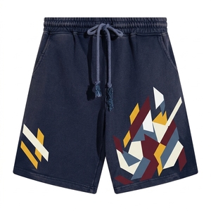 Pantalon en molleton bouclette français tricoté, coupe ample, taille élastique, imprimé personnalisé, peint à la main, style vintage hip-hop, effet délavé, poids lourd, tendance streetwear - Product Image 1