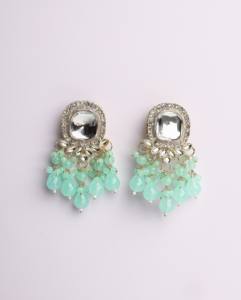 Pendientes de lujo con cuentas verde pastel, hechos a mano, de aleación de zinc chapada en oro, tradicionales, étnicos, para mujer, al por mayor - Product Image 2