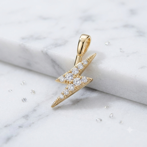 Colgante de rayo pequeño con incrustaciones de circonitas, chapado en oro de 14K, joyería fina de moda, con piedra natural de corte brillante - Product Image 3