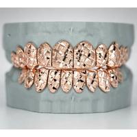 Grillz Hip Hop en Argent Sterling S925 Or Rose avec Diamants Facettés, Capuchons Dentaires Personnalisés à Face Ouverte, Bijoux Buccaux de Designer