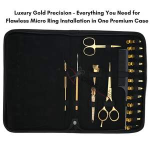 Kit d'outils professionnels pour extensions de cheveux dorées : Enfileur de micro-anneaux, Pince à sertir les micro-perles, Pince à ouvrir et retirer les perles, Ciseaux - Product Image 5