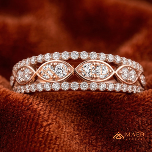 Romantic Rose Gold Marquise Link <b>Ring</b> - 925 <b>Silver</b> Vintage Milgrain Wedding Band - Pave <b>Set</b> Cubic Zirconia Eternity Style <b>Ring</b> - Product Image 4