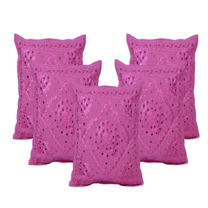 Fundas de cojín de algodón rojo parduzco hechas a mano de 16x16 pulgadas con bordado de espejo, juego de cojines decorativos para sofá y cama, para decoración del hogar. - Product Image 6