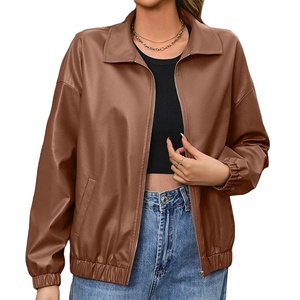 เสื้อแจ็คเก็ตหนังแท้สำหรับผู้หญิงเสื้อโค้ทซิปปกแขนยาววินเทจสำหรับฤดูใบไม้ร่วง - Product Image 1