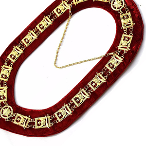 Masonic <b>Collar</b> Shriners Dress Gold <b>Metal</b> Chain Red Velvet Backing Premium Quality Fabric With Customized Chain <b>Collar</b> - Product Image 3