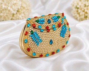 Gold Rhinestone Crystal Evening <b>Clutch</b> <b>Bag</b> Handmade <b>Bridal</b> Party Wedding Purse with Velvet Lining up to 1L Capacity - Product Image 2