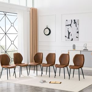 Set di 4 Sedie da Pranzo di Lusso Moderne in Tessuto Tecnologico Trapuntato Marrone con Gambe in Metallo Nero per Casa e Ristoranti - Product Image 2