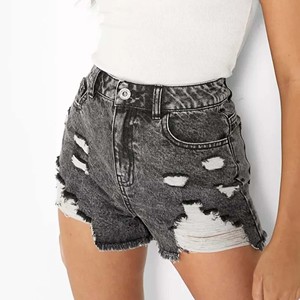 Shorts de Mezclilla Ecológicos Transpirables de Cintura Alta con Detalle de Botones, Detalles Desgastados y Dobladillo Deshilachado para Mujer, Estilo Casual - Product Image 2