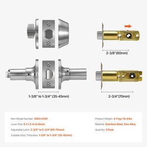 Set di 5 Serrature per Porta d'Ingresso in Nichel Satinato, Cilindro Singolo con Chiave Unica, Facile Installazione - Product Image 4
