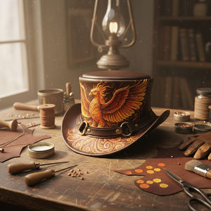 Handmade Leather <b>Top</b> Hat Hand Unisex Fantasy & Steampunk Headwear Steampunk Cosplay - Product Image 3