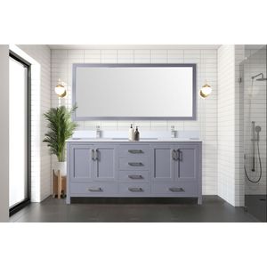 Grigio scuro 72 pollici. L X 22 Pollici Mobile bagno doppio D con piano in quarzo bianco e 28 pollici di profondità Mobili da Bagno con Specchio - Product Image 3