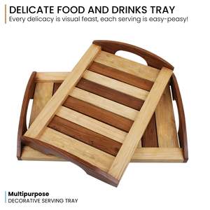 Ensemble de deux plateaux de service en bois faits à la main, plateaux imbriqués pour le rangement et l'organisation, disponibles pour les hôtels et les cafés, meilleur prix - Product Image 4