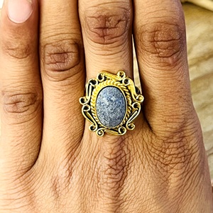 Trend New <b>Lapis</b> <b>Lazuli</b> <b>Rings</b> Boho Brass Jewelry for Women 18k Gold Plated Antique Filigree Statement <b>Ring</b> for Wholesale/OEM/ODM - Product Image 5