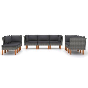 Ensemble de salon patio 9 pièces en poly rotin avec coussins gris Ensembles de jardin - Product Image 3