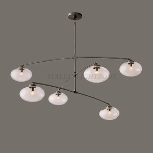 Premium 1950s Mid Century Modern Brass LED Chandelier 6 Metal <b>Shade</b> Adjustable Height <b>Ceiling</b> Pendant Vintage Style Home Fixture - Product Image 5