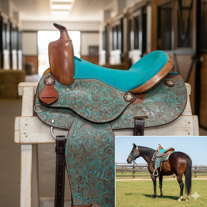 <b>Heavy</b>-<b>Duty</b> Western <b>Roping</b> Saddle Hand-Tooled Reinforced Leather Horn & Deep Seat with Plastic/Wood Tree for Ranch Work - Product Image 3
