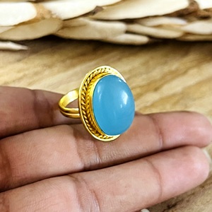 Market Favorite Boho Blue Chalcedony <b>Rings</b> Tribal Brass <b>Rings</b> for Women 18k Gold Plated Rope <b>Statement</b> for Wholesale/OEM/ODM - Product Image 4