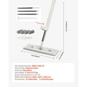 Mop in Microfibra con 4 Panni Riutilizzabili e Lavabili, Mop Piatto Auto-Svuotante per Pulizia a Secco e Umido - Product Image 4