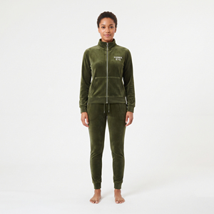Women's Slim Fit Olive Green <b>Velour</b> Tracksuit 2 Piece Zip Jacket and Jogger Pants Casual Velvet Sweatsuit Regular Size Set - Product Image 5