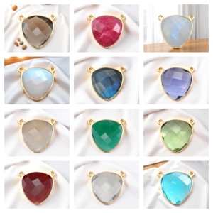 Gold Plated Trillion <b>Garnet</b> Charm Pendant | Faceted Gemstone Double Bail Jewelry Component - Product Image 4