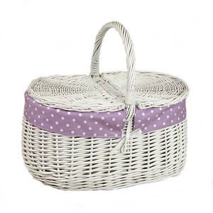 Cesta de Picnic Ovalada Vintage de Mimbre con Doble Tapa, Cesta de Almacenamiento Artesanal de Mimbre con Forro Extraíble con Diseño Floral de Rosas, para Campamento al Aire Libre - Product Image 2