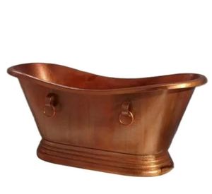 Bañera Independiente de Cobre con Acabado Plateado Martillado, Bañera Ovalada para Renovación de Baños - Product Image 5