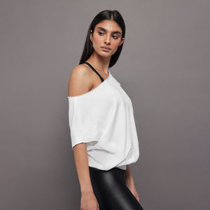 Sudadera de Mujer de Color Sólido, Casual de Invierno, Manga Corta, Bordada, Suave, con Hombros Descubiertos, Mezcla de Algodón, Corte Holgado - Product Image 2