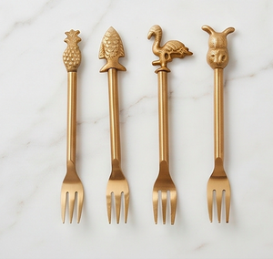 Ensemble de fourchettes à cocktail originales en métal avec poignées en forme d'ananas, de poisson, de flamant rose et de hibou, finition polie miroir, compatibles lave-vaisselle, couverts de fête - Product Image 3