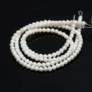Perlas naturales de agua dulce blancas de 4 mm, pepitas redondas lisas, cuentas sueltas para la fabricación de joyería, precio de fábrica al por mayor. - Product Image 4