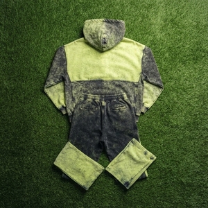 <b>Mens</b> Lime <b>Green</b> Black Acid Wash Color Block Zip Jacket Wide Leg Pants <b>Tracksuit</b> Set Custom Streetwear Outfit Trendy - Product Image 5