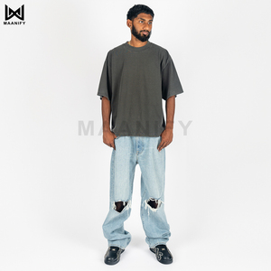 เสื้อยืดโอเวอร์ไซส์เนื้อหนาแบบย้อมสีสำเร็จรูป ขายส่ง เสื้อผ้าสตรีทแวร์ทรงหลวมไหล่ตก ผ้าฝ้ายเปล่า รับผลิตแบบ OEM - Product Image 6