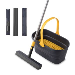 Kit de cubo y esponja de fregona de plástico plegable para limpieza de suelos de baldosas domésticas o comerciales para uso en baño y garaje - Product Image 1