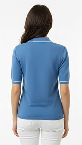 Conjunto de Pantalones Casuales y Camiseta Polo de Manga Corta para Mujer, Corte Ajustado, Color Sólido, Cuello con Solapa, Estilo Informal para el Día a Día - Product Image 4