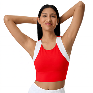 Sujetador deportivo tipo racerback azul claro para mujer con cuello blanco, soporte medio, transpirable, diseño de top de yoga - Product Image 3